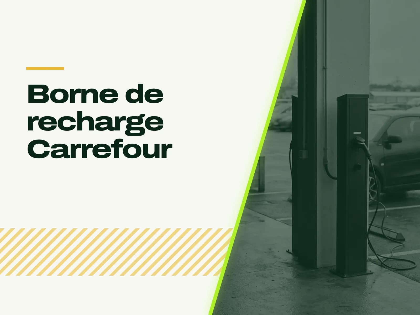 Le titre de l’article affiché face à la photo : parking couvert sous un ciel gris, une borne publique sur pied à côté d’un pilier, une voiture garée derrière.