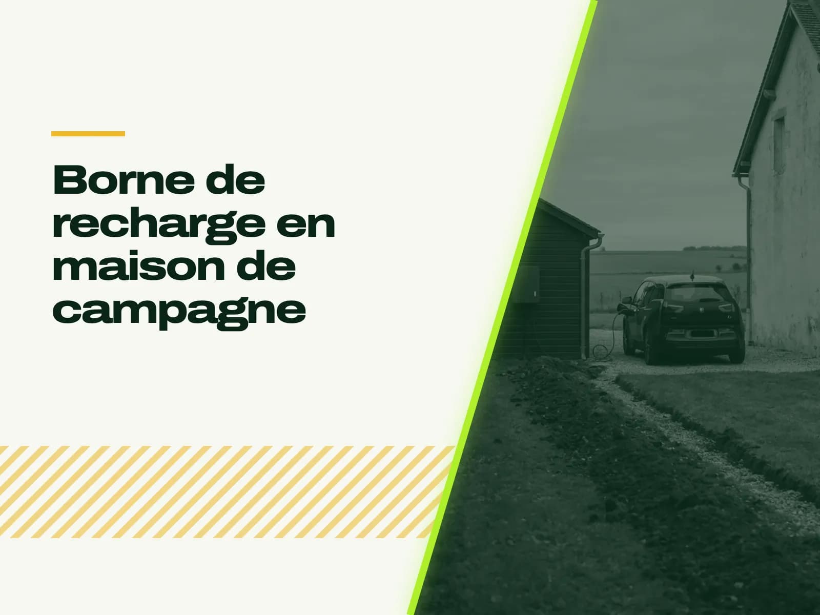 Le titre de l’article affiché face à la photo : maison de campagne en pierre, une tranchée fraîchement rebouchée traverse l’herbe vers une dépendance au bardage sombre, une petite voiture électrique garée sur le gravier.
