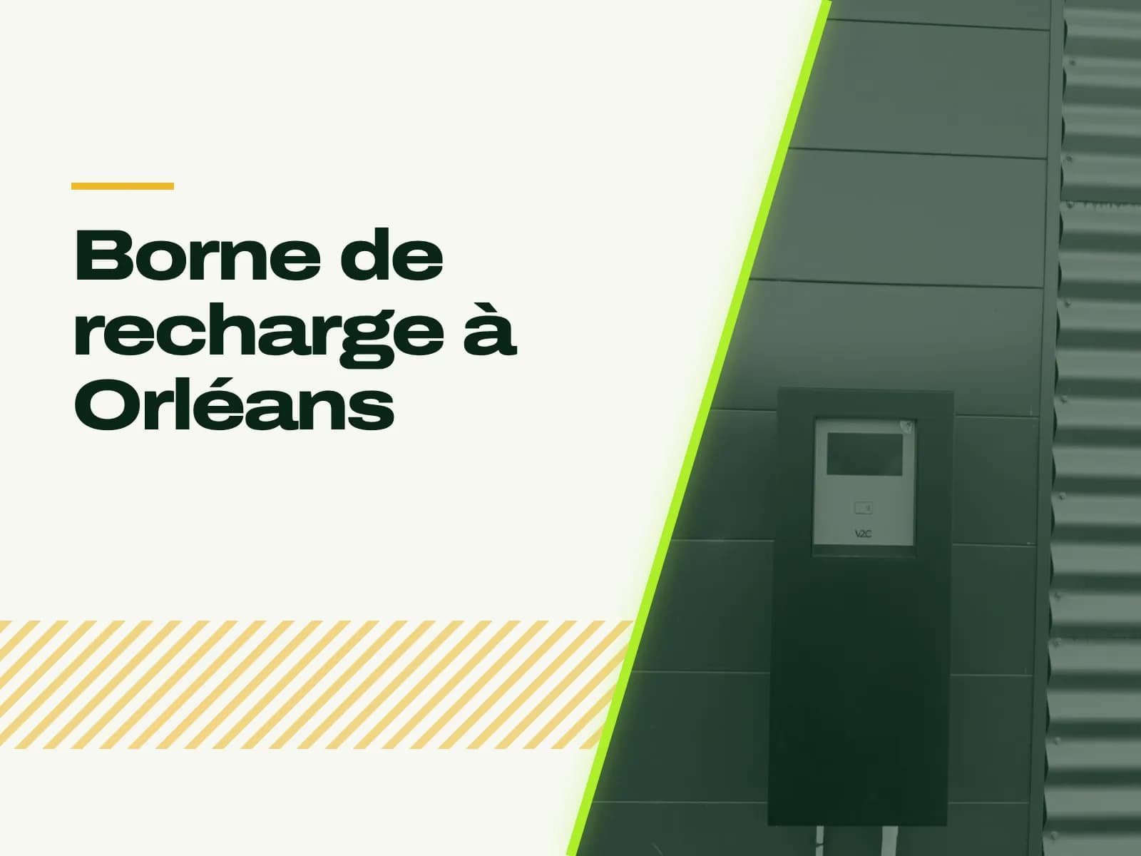 Le titre de l’article affiché face à la photo : borne V2C Pole Pro à écran fixée sur un bardage métallique gris.